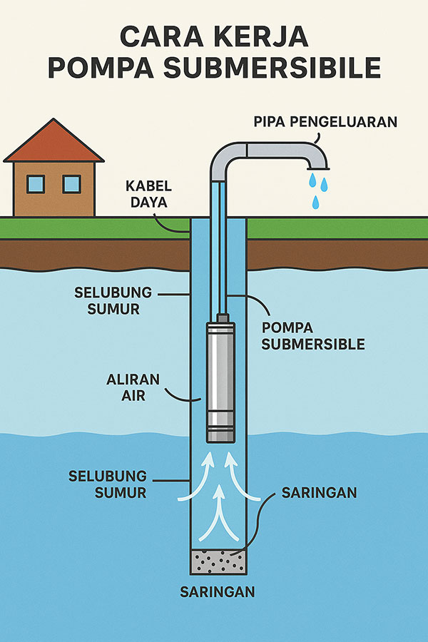 cara kerja pompa submersible